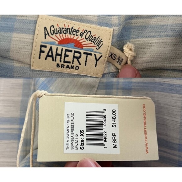 Faherty Men Size XS Blue The Movement Plaid Slim Fit Button Down Cotton Shirt - Picture 8 of 10